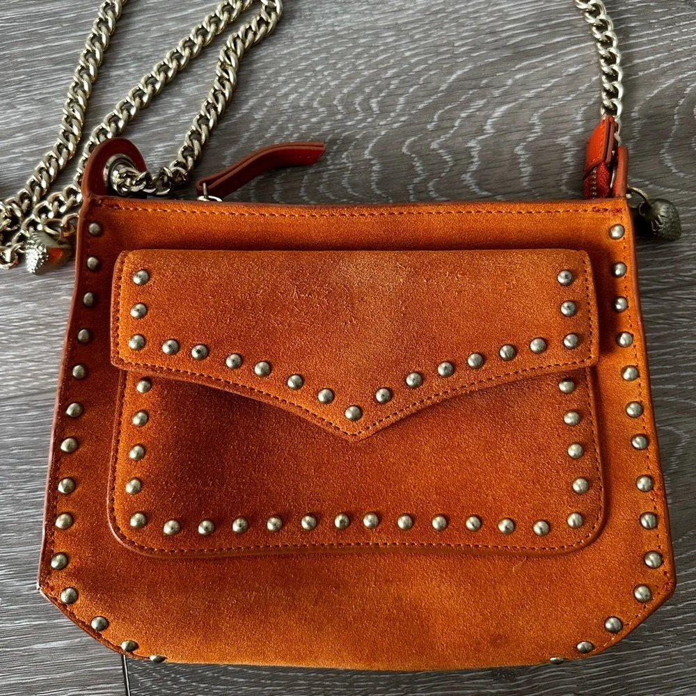 Zara Suede Orange Mini Bag Crossbody Purse With Studs And Chain - Picture 3 of 4